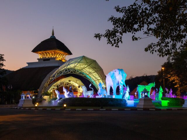 Entrance of Chiang Mai Night Safari in Chiangmai Province, Thailand after sunset with twilight light