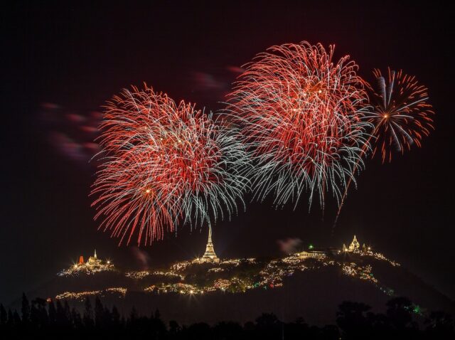 Firework on Khao Wang Mountain, Petchaburi Thailand