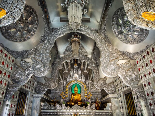 Wat Srisuphan in Chiang mai, northern Thailand, Church built from silver.