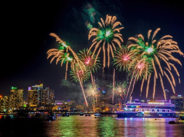 PATTAYA, THAILAND - NOV 29 : Pattaya International Fireworks Festival 2019 on Nov 29,2019