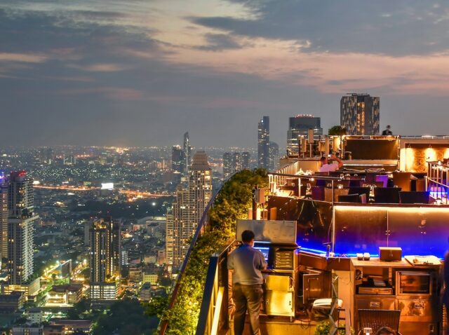 BANGKOK,THAILAND - Oct 19, 2022 :Vertigo Rooftop Restaurant and Moon Bar are among the best rooftops in Bangkok, on the 61st floor of the famous Banyan Tree Hotel on Sathorn Road
