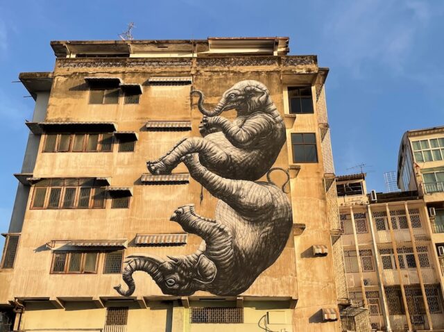 Bangkok, Thailand -November 15, 2023 : Street Painting, Graffiti With Old Wall, Talat Noi District, Charoenkrung Road, Yaowarat Area, Bangkok