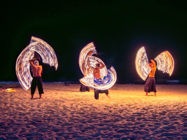 Fire show in Khao Lak beach in Phang Nga, Thailand