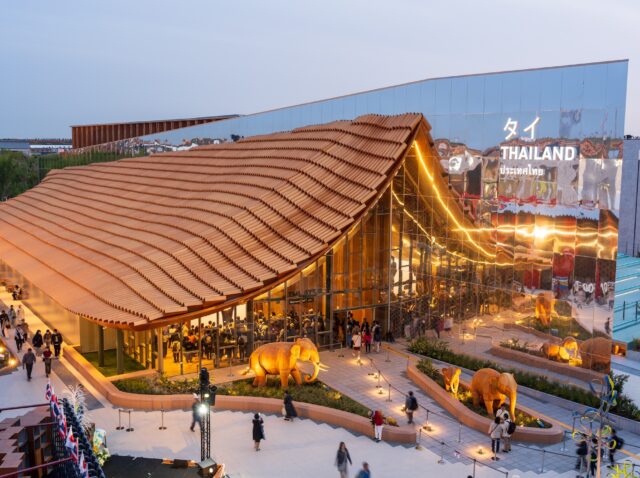 Osaka, Japan - April 30 2025 : The Thailand Pavilion themed 'Connecting Lives for Greatest Happiness' at Expo 2025.