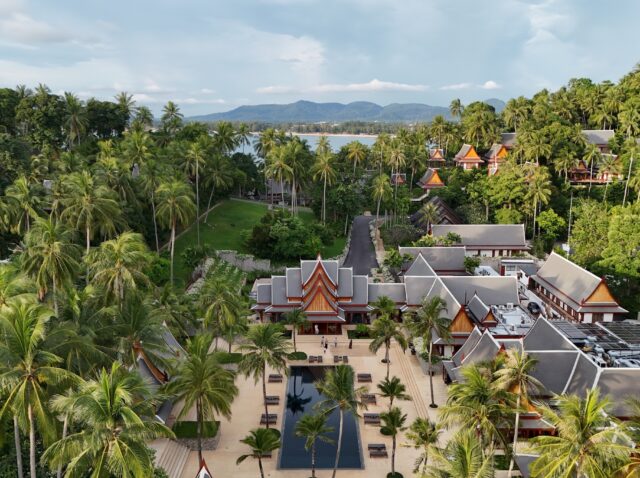 Aerial panorama of a sustainable hotel in Phuket, Thailand