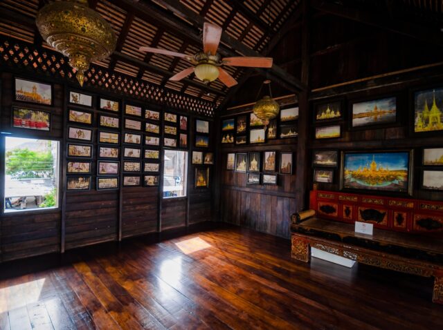 Songkhla, Thailand, April 1 2025: Upstair exhibition room of Nakhon Nai Museum for the King Rama IX in the famous Songkhla old town.