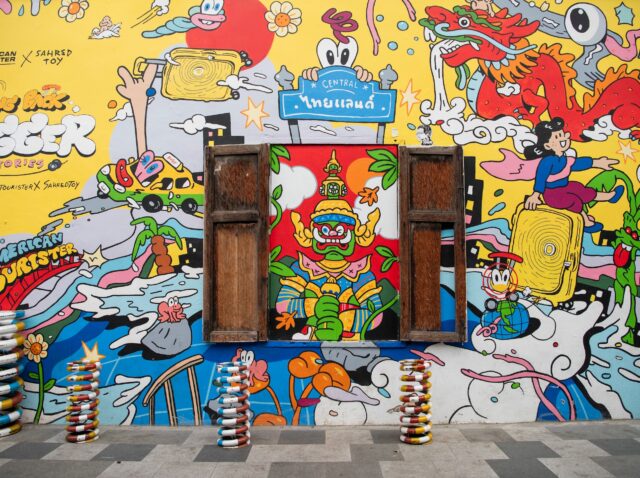 Street art and Paintings on a alley in Talat Noi at China Town in City of Bangkok in Thailand.  Thailand, Bangkok, November, 5, 2024.