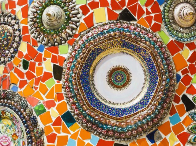 PHETCHABUN, THAILAND - August 13, 2017:  Colorful wall abstract, art on floor at Wat Pha Sorn Kaew at Khao Kho, Phetchabun, in north-central Thailand