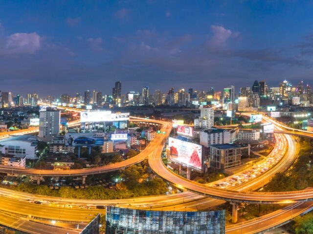 Night of the Metropolitan Bangkok City downtown cityscape urban skyline  Thailand in December 2017 - Cityscape Bangkok city Thailand
